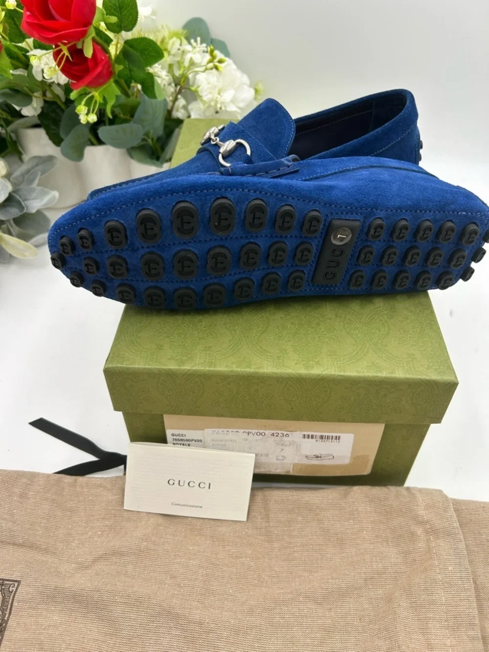 Men's Gucci horse bit blue suede loafers size 7 fits 8 US made in Italy